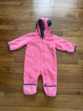 Columbia Baby Girl Winter Bunting Fleece Snowsuit Bear Ears Size 6-12 M (K13)